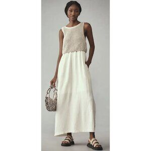 ANTHROPOLOGIE MOTH Sleeveless Sweater Twofer Maxi Dress Medium Gauzy Neutral